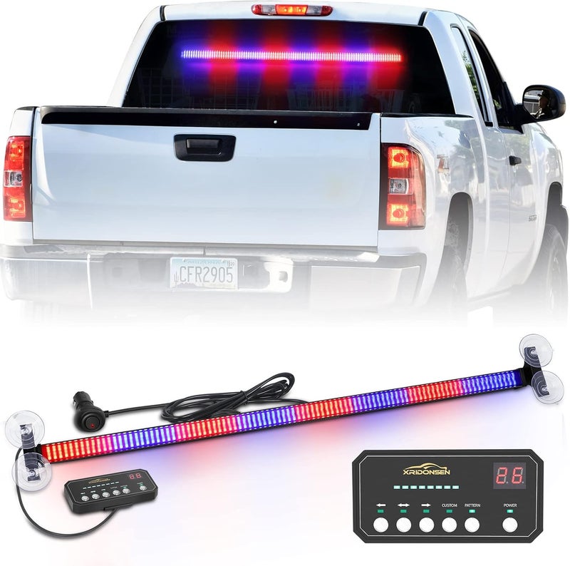 XRIDONSEN 35 inch Traffic Advisor Police Light Bar 144 LED Red Blue Police Lights Emergency Strobe Warning Flashing Safety Interior Windshield w/Directional Arrow for Law Enforcement Vehicles Trucks - Image 1